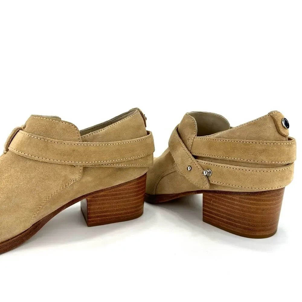 Rag & Bone Harley Women Tan Moto Bootie Size 7 Italian Suede Belted Block Heel
